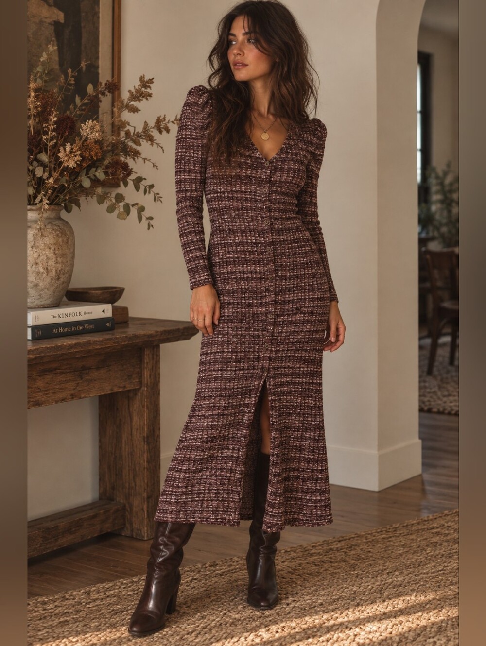 Slowlove Burgundy Knit Maxi Dress Boho Whimsigoth Cottagecore Long Sleeve S